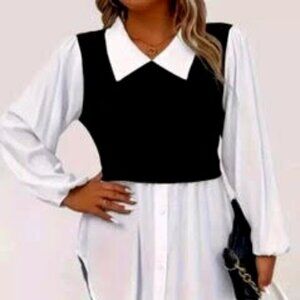 Women's Faux Tank Over Collared Blouse Size 4XL PTP 22 stretch 26